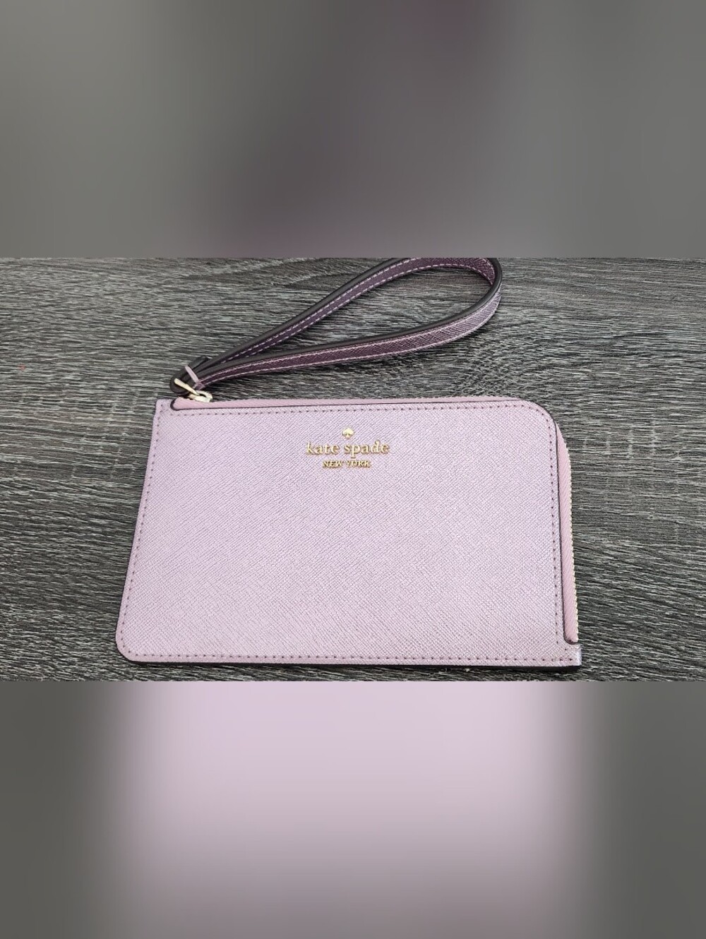 Kate Spade Lucy Metallic Lilac Leather Wristlet with Gold Logo
